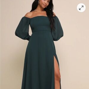 Lulu's Feel the Romance Green off-the-shoulder Maxi Dress